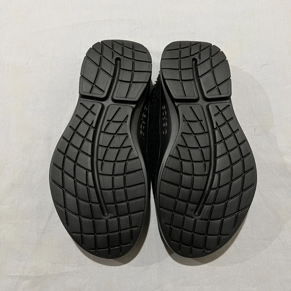 OOFOS Mens Black Sherpa Upper OoCoozie Mule Recovery Slip-On Slippers Size 10